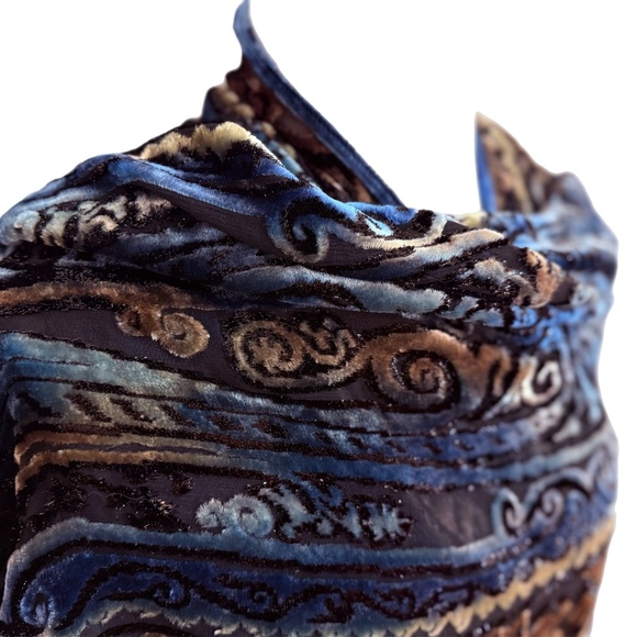 Sonia Rykiel Blue Velvet Burnout Paisley Scarf 🇫🇷 | Silk Blend Evening Shawl - Picture 3 of 11